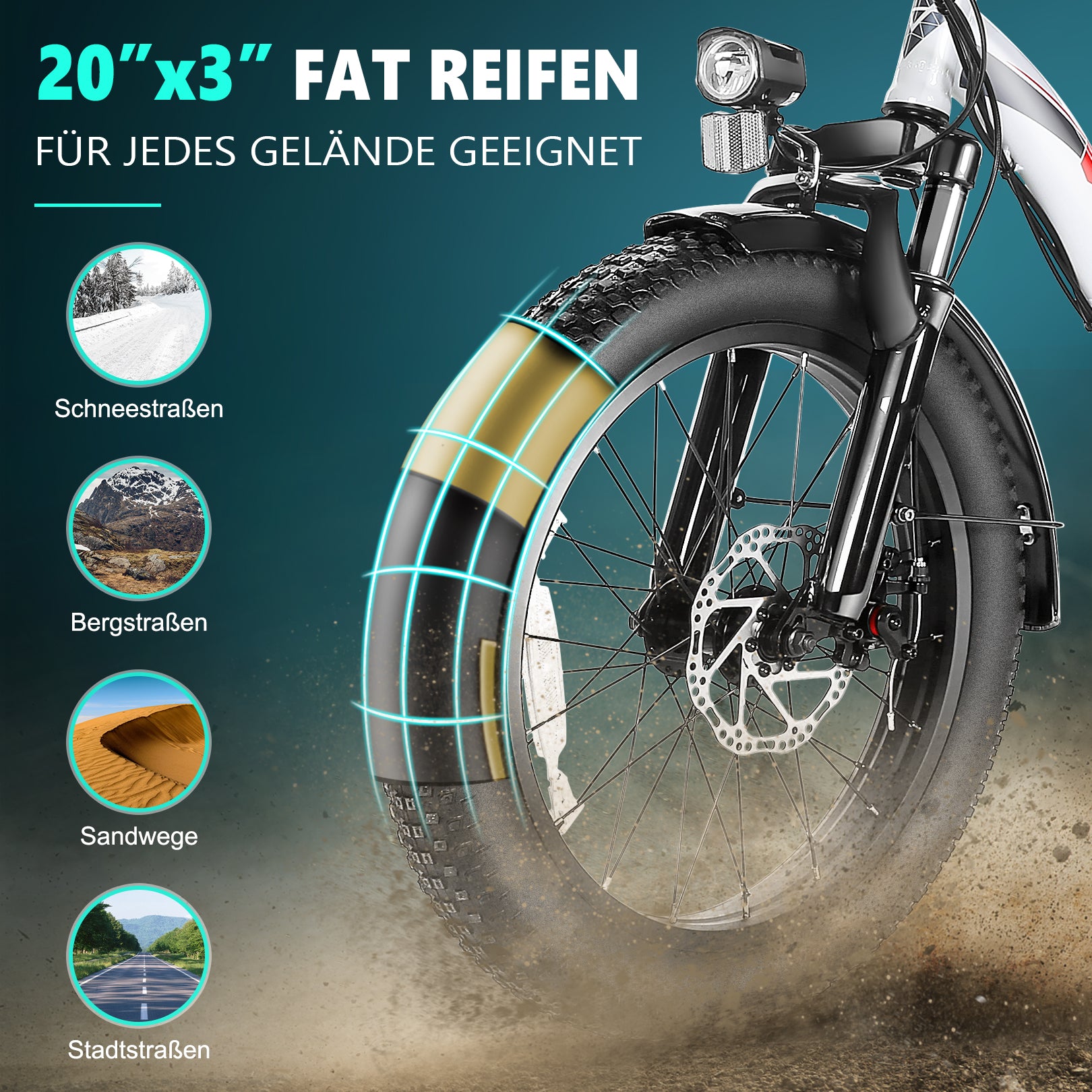 VIVI Bicicletta elettrica per pendolari 3.0" Bicicletta elettrica pieghevole con pneumatici larghi